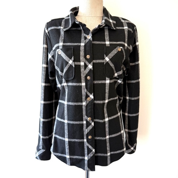 Westbound Tops - Westbound Black White Windowpane Plaid Button-up Grunge Urban Lumberjack Flannel